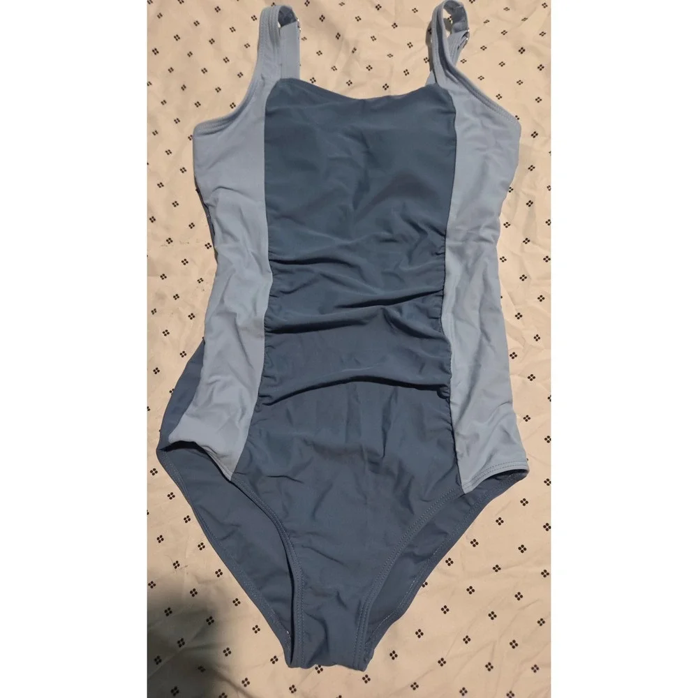 Blue Colorblock Ruched One Piece Swimsuit Girls 13-14Y Adjustable‎ Straps RNFS